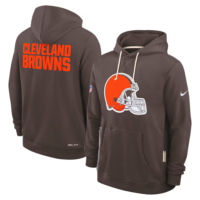 Men's Cleveland Browns Brown Sideline Standard Issue Initial Home Dri-FIT Pullover Hoodie Men's Cleveland Browns Brown Sideline Standard Issue Initial Home Dri-FIT Pullover Hoodie