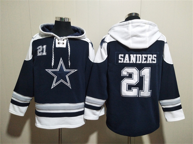 Men's Dallas Cowboys #21 Deion Sanders Navy Ageless Must-Have Lace-Up Pullover Hoodie Men's Dallas Cowboys #21 Deion Sanders Navy Ageless Must-Have Lace-Up Pullover Hoodie