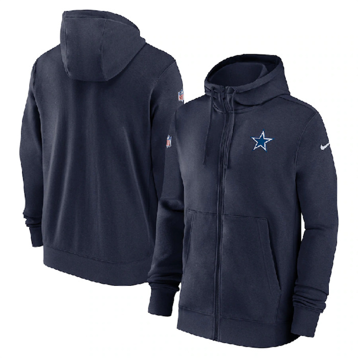 Men's Dallas Cowboys Navy Sideline Club Performance Full-Zip Hoodie Men's Dallas Cowboys Navy Sideline Club Performance Full-Zip Hoodie