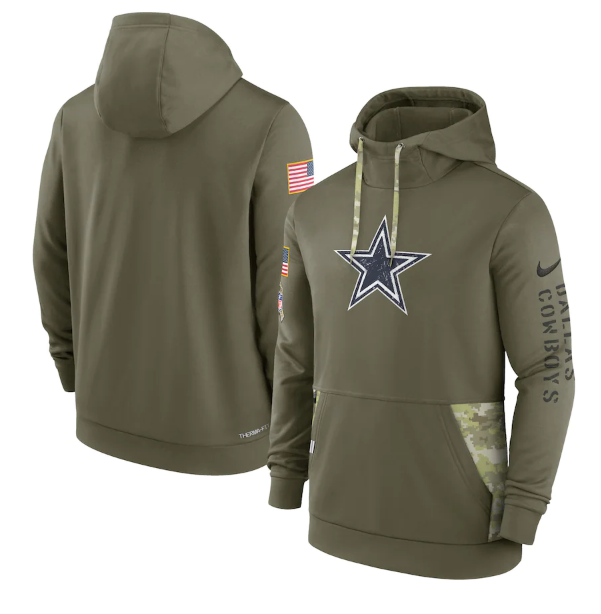 Men's Dallas Cowboys 2022 Olive Salute To Service Therma Performance Pullover Hoodie Men's Dallas Cowboys 2022 Olive Salute To Service Therma Performance Pullover Hoodie