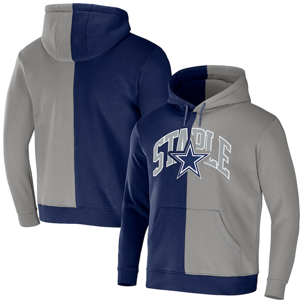 Men's Dallas Cowboys Navy Grey Split Logo Pullover Hoodie Men's Dallas Cowboys Navy Grey Split Logo Pullover Hoodie