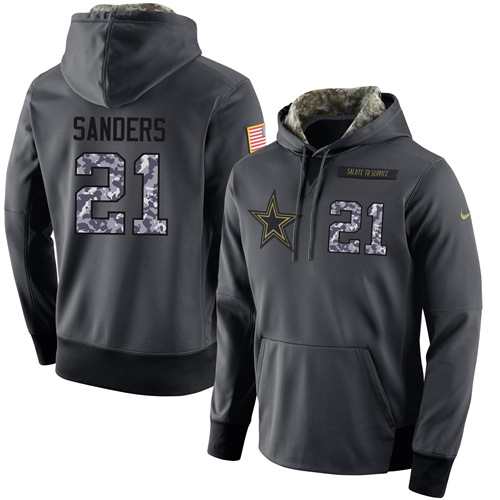 NFL Men's Nike Dallas Cowboys #21 Deion Sanders Stitched Black Anthracite Salute to Service Player Performance Hoodie NFL Men's Nike Dallas Cowboys #21 Deion Sanders Stitched Black Anthracite Salute to Service Player Performance Hoodie