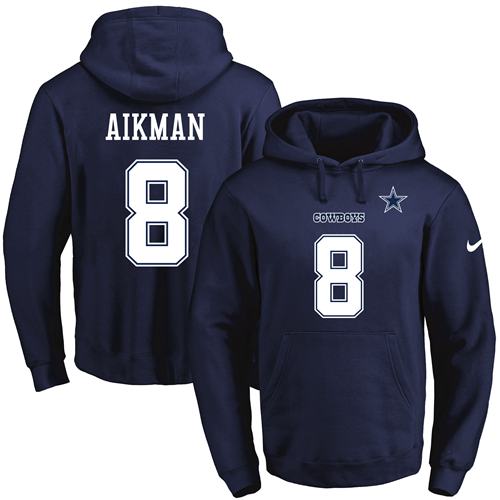 Nike Cowboys #8 Troy Aikman Navy Blue Name & Number Pullover NFL Hoodie Nike Cowboys #8 Troy Aikman Navy Blue Name & Number Pullover NFL Hoodie