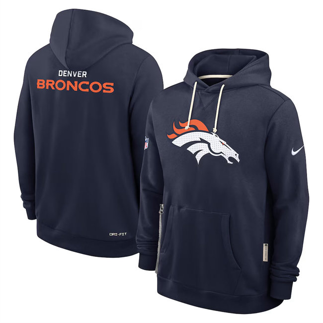 Men's Denver Broncos Navy Sideline Standard Issue Initial Home Dri-FIT Pullover Hoodie Men's Denver Broncos Navy Sideline Standard Issue Initial Home Dri-FIT Pullover Hoodie