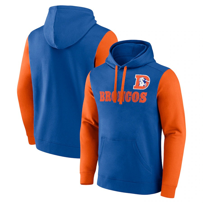 Men's Denver Broncos Blue Orange Fleece Pullover Hoodie Men's Denver Broncos Blue Orange Fleece Pullover Hoodie