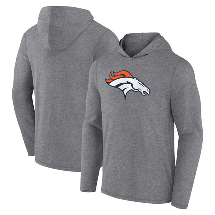 Men's Denver Broncos Heather Gray Primary Logo Long Sleeve Hoodie T-Shirt Men's Denver Broncos Heather Gray Primary Logo Long Sleeve Hoodie T-Shirt