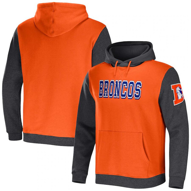 Men's Denver Broncos X Darius Rucker Collection Orange Charcoal Colorblock Pullover Hoodie Men's Denver Broncos X Darius Rucker Collection Orange Charcoal Colorblock Pullover Hoodie