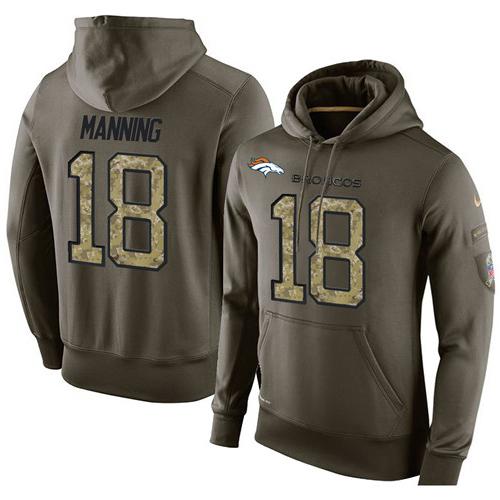 NFL Men's Nike Denver Broncos #18 Peyton Manning Stitched Green Olive Salute To Service KO Performance Hoodie NFL Men's Nike Denver Broncos #18 Peyton Manning Stitched Green Olive Salute To Service KO Performance Hoodie