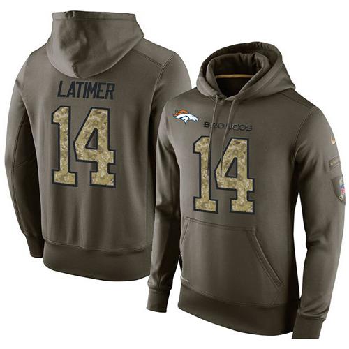 NFL Men's Nike Denver Broncos #14 Cody Latimer Stitched Green Olive Salute To Service KO Performance Hoodie NFL Men's Nike Denver Broncos #14 Cody Latimer Stitched Green Olive Salute To Service KO Performance Hoodie