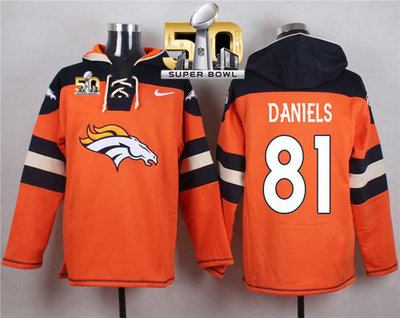 Nike Broncos #81 Owen Daniels Orange Super Bowl 50 Player Pullover NFL Hoodie
