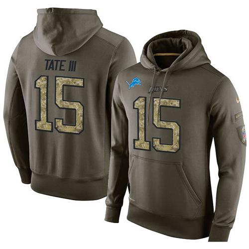 NFL Men's Nike Detroit Lions #15 Golden Tate III Stitched Green Olive Salute To Service KO Performance Hoodie NFL Men's Nike Detroit Lions #15 Golden Tate III Stitched Green Olive Salute To Service KO Performance Hoodie