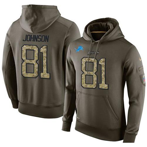 NFL Men's Nike Detroit Lions #81 Calvin Johnson Stitched Green Olive Salute To Service KO Performance Hoodie NFL Men's Nike Detroit Lions #81 Calvin Johnson Stitched Green Olive Salute To Service KO Performance Hoodie