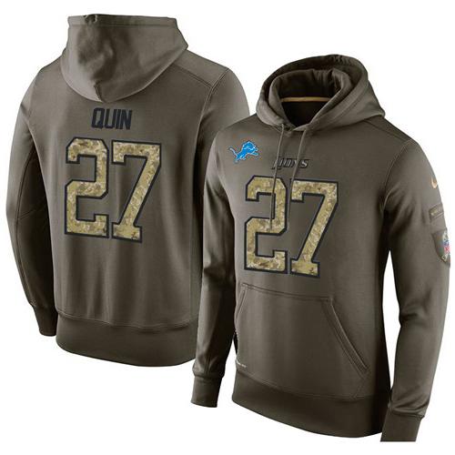 NFL Men's Nike Detroit Lions #27 Glover Quin Stitched Green Olive Salute To Service KO Performance Hoodie NFL Men's Nike Detroit Lions #27 Glover Quin Stitched Green Olive Salute To Service KO Performance Hoodie