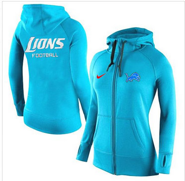 Women Nike Detroit Lions Full-Zip Performance Hoodie Light Blue