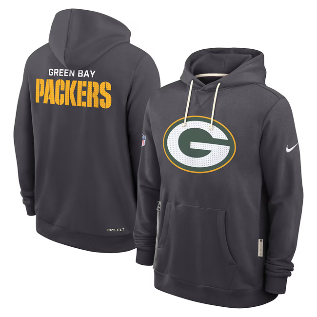 Men's Green Bay Packers Anthracite Sideline Standard Issue Initial Home Dri-FIT Pullover Hoodie Men's Green Bay Packers Anthracite Sideline Standard Issue Initial Home Dri-FIT Pullover Hoodie