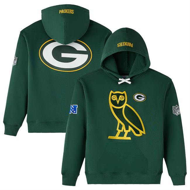 Men's Green Bay Packers Green 2025 OVO Scarlet Icon Team Pullover Hoodie Men's Green Bay Packers Green 2025 OVO Scarlet Icon Team Pullover Hoodie