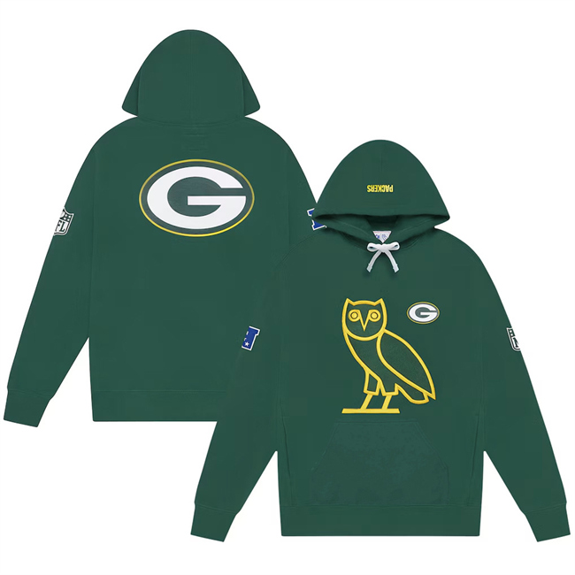 Men's Green Bay Packers Green OVO Scarlet Icon Team Pullover Hoodie Men's Green Bay Packers Green OVO Scarlet Icon Team Pullover Hoodie