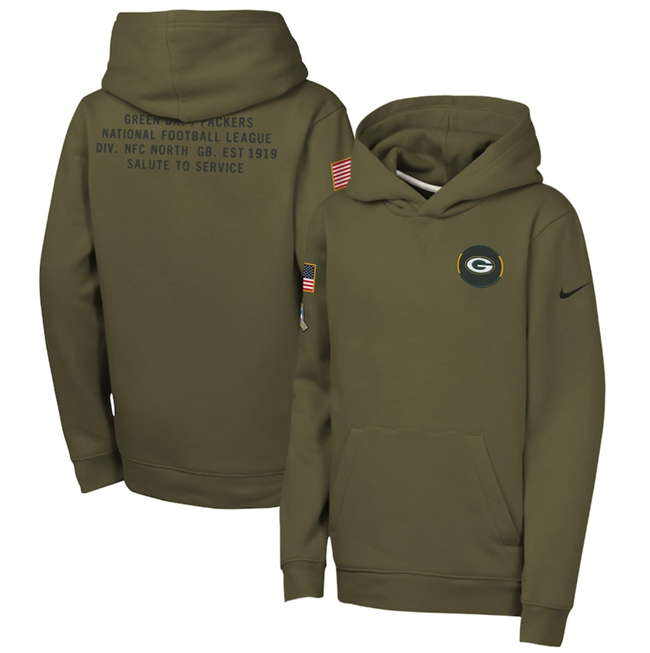 Youth Green Bay Packers Olive 2025 Salute to Service Club Fleece Hoodie Youth Green Bay Packers Olive 2025 Salute to Service Club Fleece Hoodie