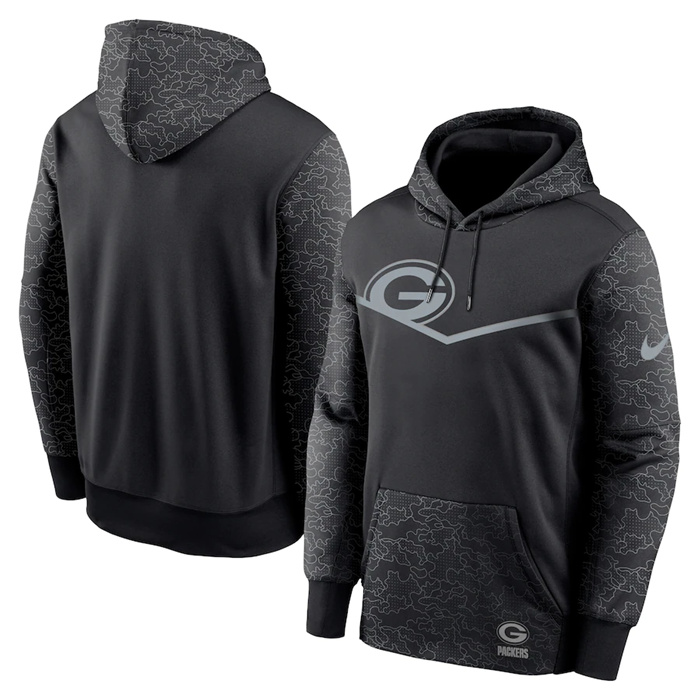 Men's Green Bay Packers Black Reflective Therma Hoodie Men's Green Bay Packers Black Reflective Therma Hoodie