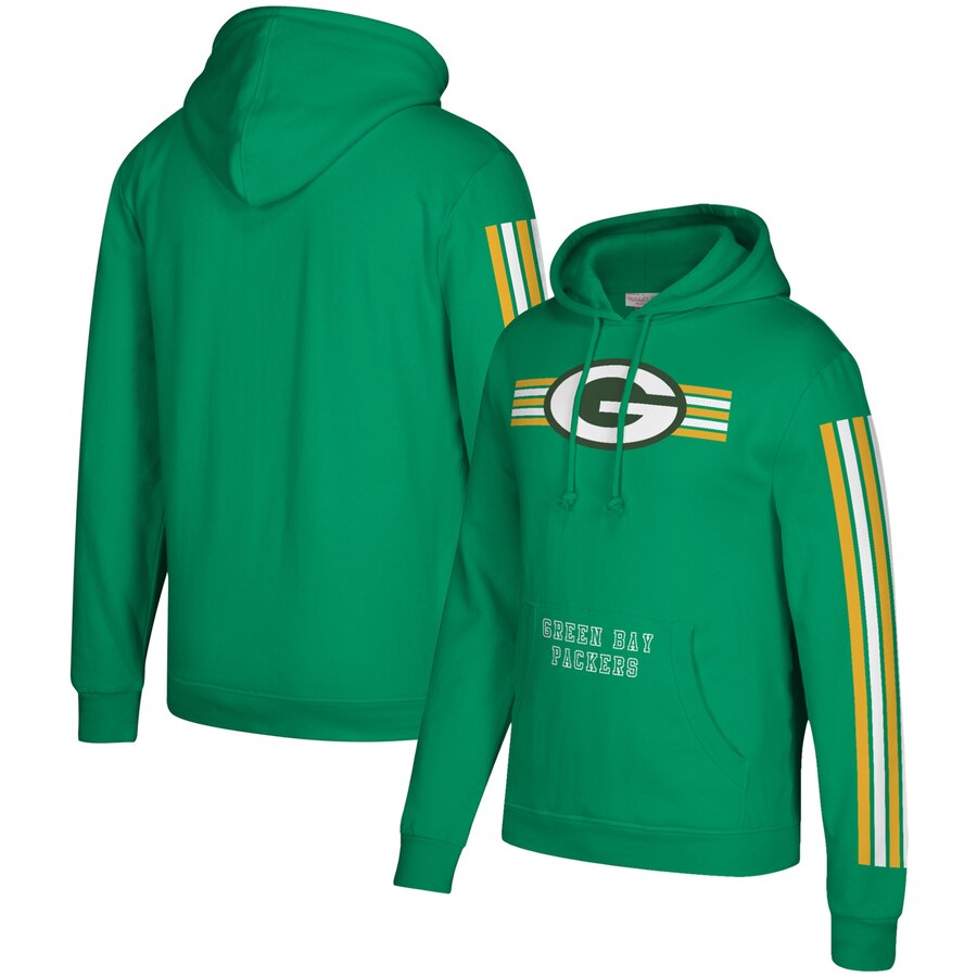 Green Bay Packers Mitchell & Ness Three Stripe Pullover Hoodie Green Green Bay Packers Mitchell & Ness Three Stripe Pullover Hoodie Green