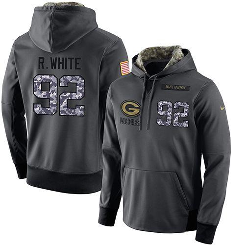 NFL Men's Nike Green Bay Packers #92 Reggie White Stitched Black Anthracite Salute to Service Player Performance Hoodie NFL Men's Nike Green Bay Packers #92 Reggie White Stitched Black Anthracite Salute to Service Player Performance Hoodie