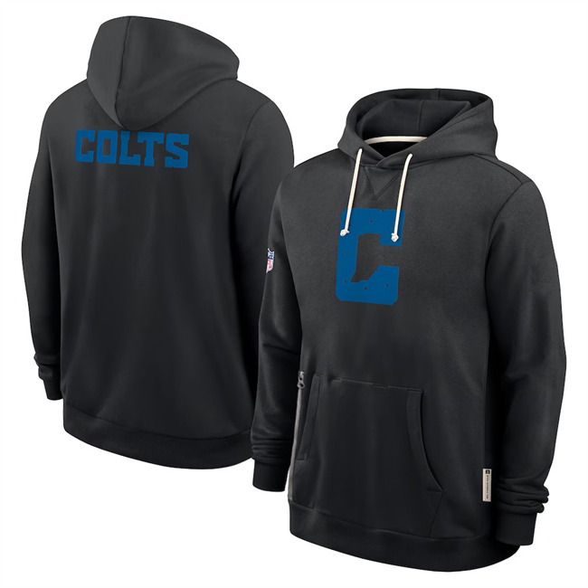Men's Indianapolis Colts Black Sideline Standard Issue Initial Home Dri-FIT Pullover Hoodie Men's Indianapolis Colts Black Sideline Standard Issue Initial Home Dri-FIT Pullover Hoodie