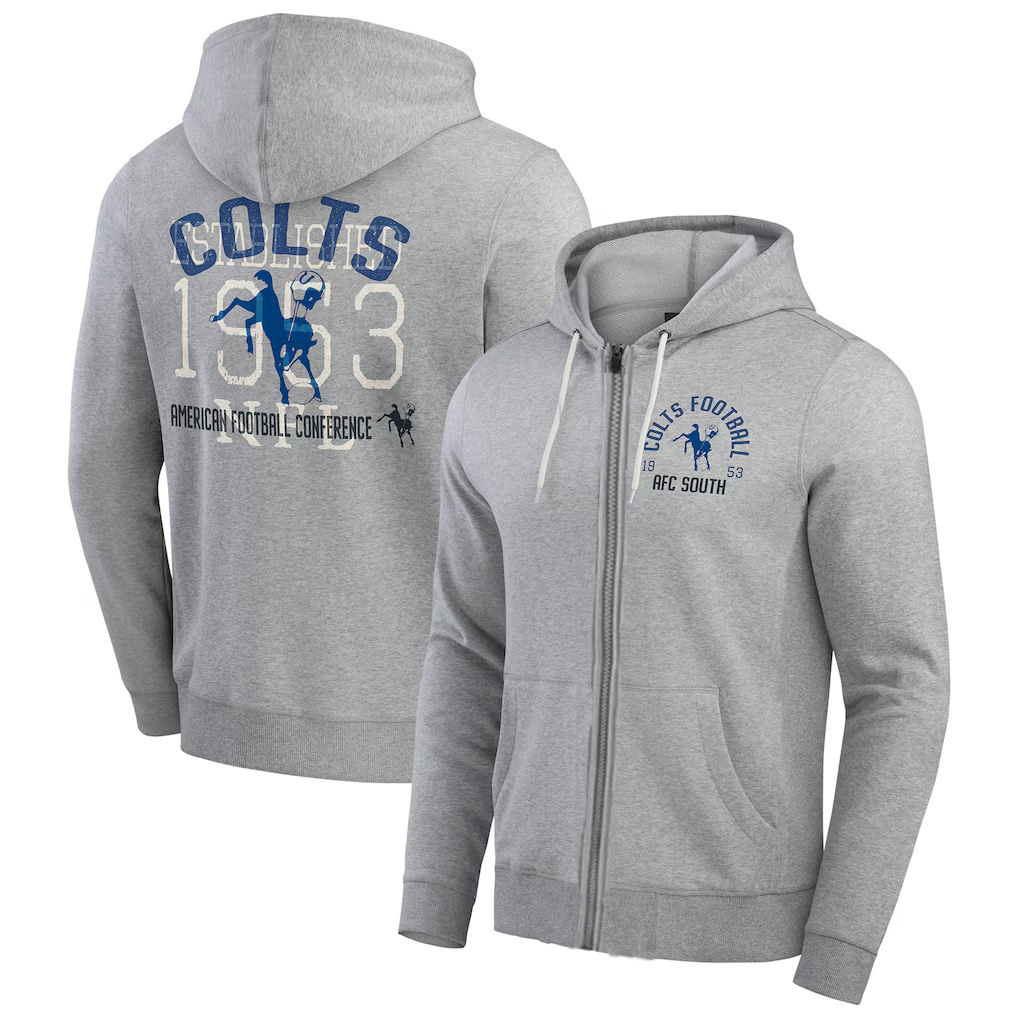 Men's Indianapolis Colts Heather Gray Vintage Stripe Full-Zip Hoodie Men's Indianapolis Colts Heather Gray Vintage Stripe Full-Zip Hoodie