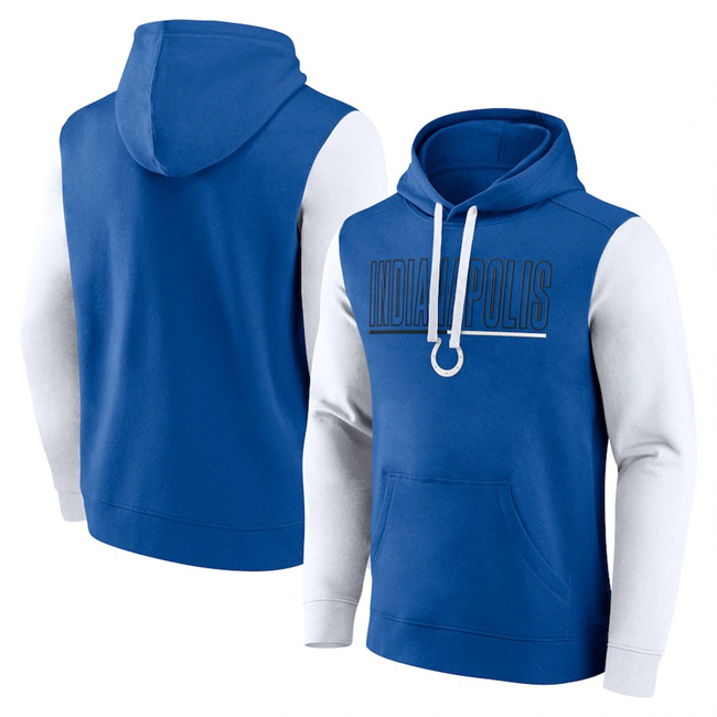 Men's Indianapolis Colts Blue White Outline Pullover Hoodie Men's Indianapolis Colts Blue White Outline Pullover Hoodie