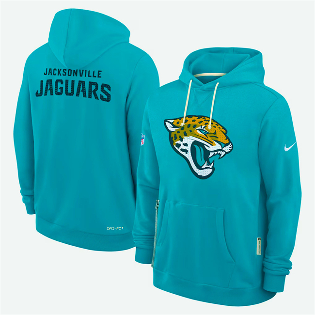 Men's Jacksonville Jaguars Aqua Sideline Standard Issue Initial Home Dri-FIT Pullover Hoodie Men's Jacksonville Jaguars Aqua Sideline Standard Issue Initial Home Dri-FIT Pullover Hoodie
