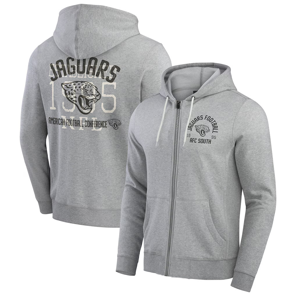 Men's Jacksonville Jaguars Heather Gray Vintage Stripe Full-Zip Hoodie Men's Jacksonville Jaguars Heather Gray Vintage Stripe Full-Zip Hoodie