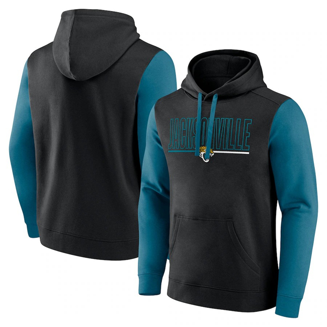 Men's Jacksonville Jaguars Black Teal Outline Pullover Hoodie Men's Jacksonville Jaguars Black Teal Outline Pullover Hoodie