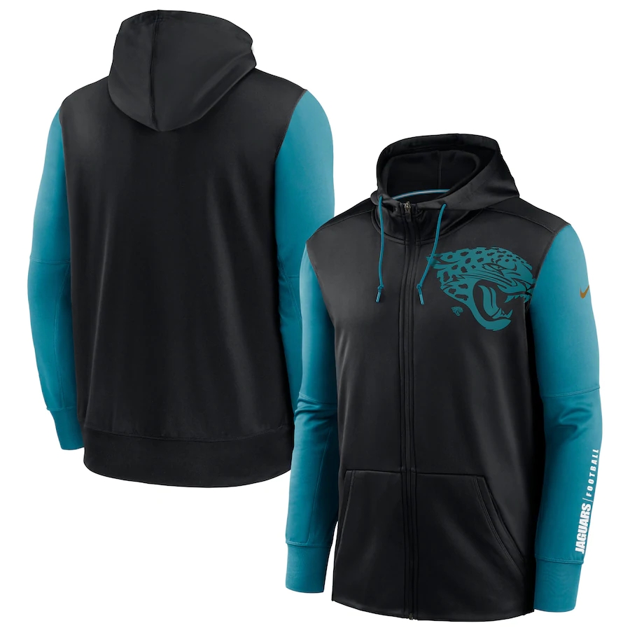 Jacksonville Jaguars Black Teal Fan Gear Mascot Performance Full-Zip Hoodie Jacksonville Jaguars Black Teal Fan Gear Mascot Performance Full-Zip Hoodie