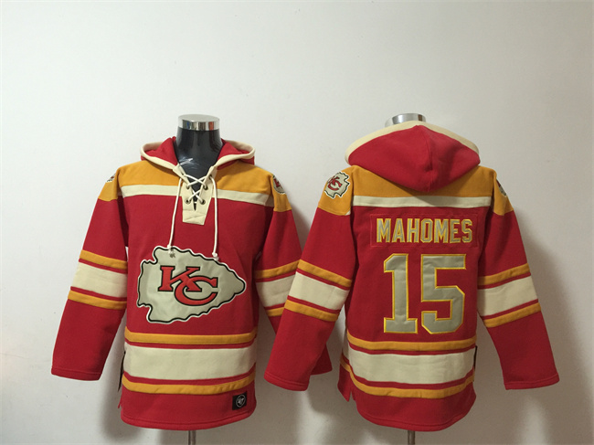 Men's Kansas City Chiefs #15 Patrick Mahomes Red Lace-Up Pullover Hoodie Men's Kansas City Chiefs #15 Patrick Mahomes Red Lace-Up Pullover Hoodie