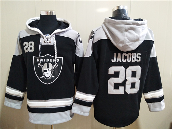 Men's Las Vegas Raiders #28 Josh Jacobs Black Ageless Must-Have Lace-Up Pullover Hoodie Men's Las Vegas Raiders #28 Josh Jacobs Black Ageless Must-Have Lace-Up Pullover Hoodie