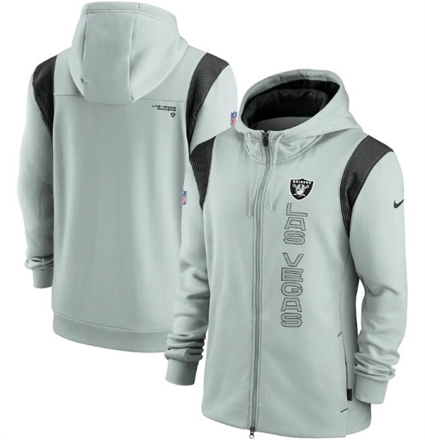 Men's Las Vegas Raiders 2021 Gray Sideline Team Performance Full-Zip Hoodie Men's Las Vegas Raiders 2021 Gray Sideline Team Performance Full-Zip Hoodie