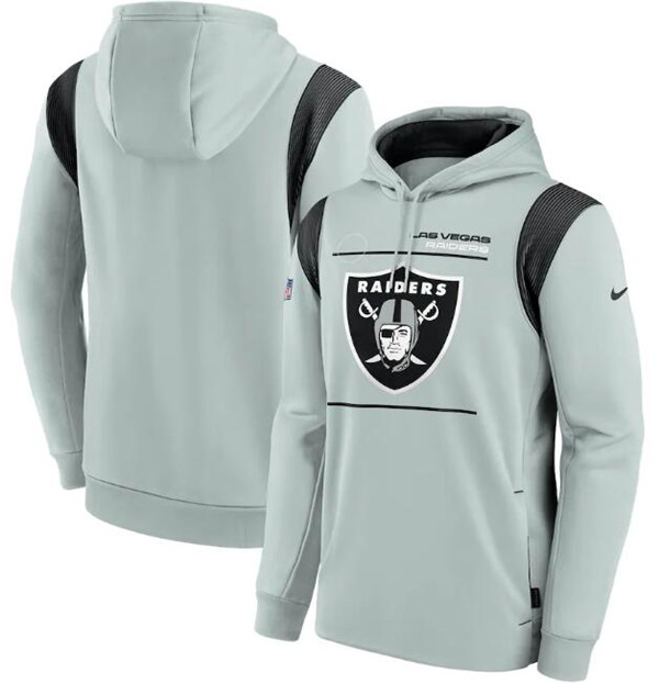 Men's Las Vegas Raiders 2021 Gray Sideline Logo Performance Pullover Hoodie Men's Las Vegas Raiders 2021 Gray Sideline Logo Performance Pullover Hoodie