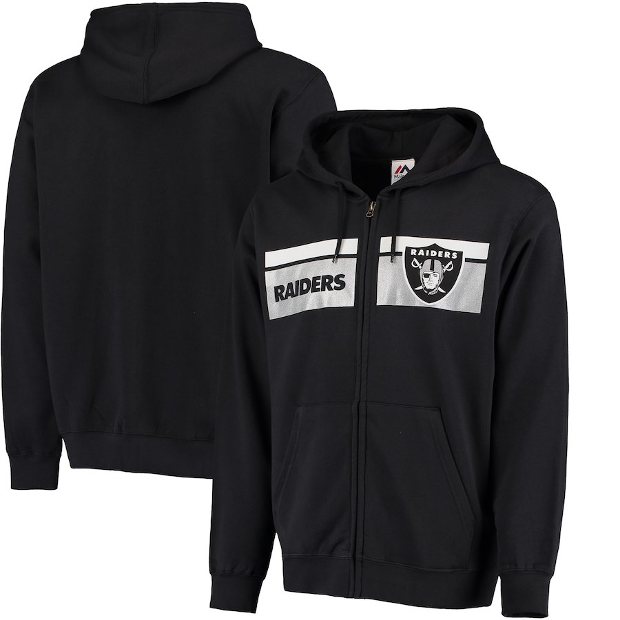 Oakland Raiders Majestic Touchback Full Zip Hoodie Black Oakland Raiders Majestic Touchback Full Zip Hoodie Black