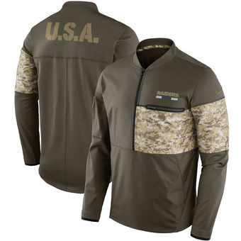 Nike Raiders Olive Salute to Service Sideline Hybrid Half-Zip Pullover Jacket Nike Raiders Olive Salute to Service Sideline Hybrid Half-Zip Pullover Jacket