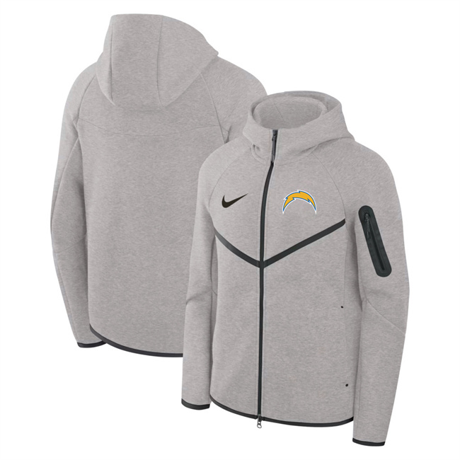 Men's Los Angeles Chargers Gray Tech Fleece Full-Zip Windrunner Hoodie Men's Los Angeles Chargers Gray Tech Fleece Full-Zip Windrunner Hoodie