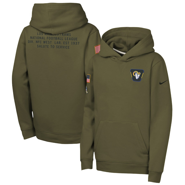 Youth Los Angeles Rams Olive 2025 Salute to Service Club Fleece Hoodie Youth Los Angeles Rams Olive 2025 Salute to Service Club Fleece Hoodie
