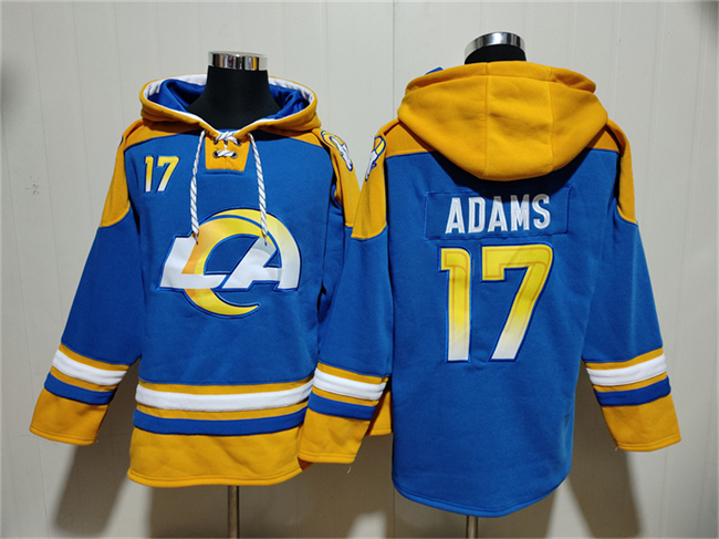 Men's Los Angeles Rams #17 Davante Adams Blue Ageless Must-Have Lace-Up Pullover Hoodie Men's Los Angeles Rams #17 Davante Adams Blue Ageless Must-Have Lace-Up Pullover Hoodie