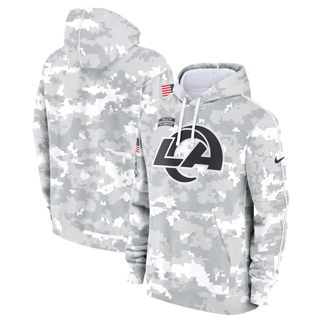 Men's Los Angeles Rams 2024 Arctic Camo Salute To Service Club Fleece Pullover Hoodie Men's Los Angeles Rams 2024 Arctic Camo Salute To Service Club Fleece Pullover Hoodie