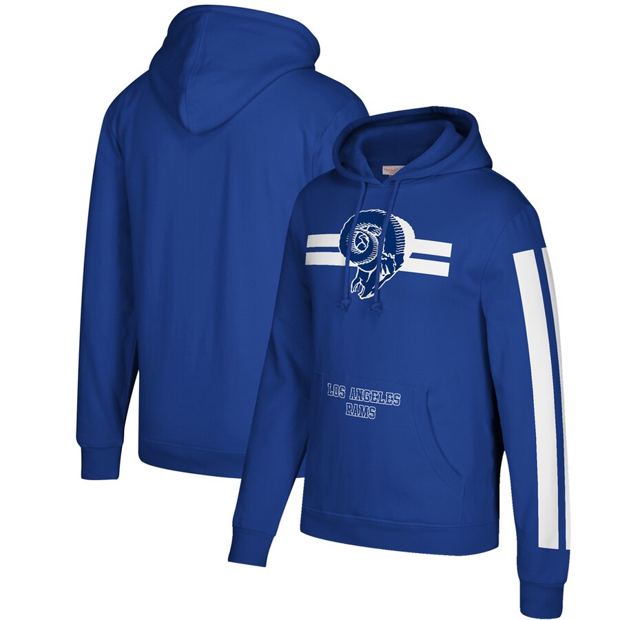 Los Angeles Rams Mitchell & Ness Three Stripe Pullover Hoodie Royal Los Angeles Rams Mitchell & Ness Three Stripe Pullover Hoodie Royal