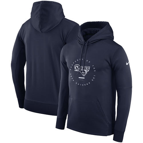 Men's Los Angeles Rams Nike Navy Sideline Property Of Wordmark Logo Performance Pullover Hoodie Men's Los Angeles Rams Nike Navy Sideline Property Of Wordmark Logo Performance Pullover Hoodie