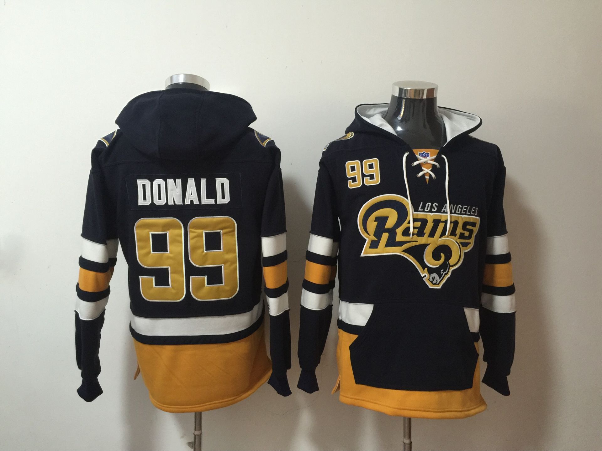 Rams 99 Aaron Donald Navy All Stitched Hooded Sweatshirt Rams 99 Aaron Donald Navy All Stitched Hooded Sweatshirt