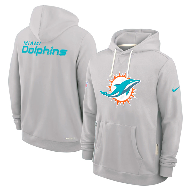 Men's Miami Dolphins Charcoal Sideline Standard Issue Initial Home Dri-FIT Pullover Hoodie Men's Miami Dolphins Charcoal Sideline Standard Issue Initial Home Dri-FIT Pullover Hoodie