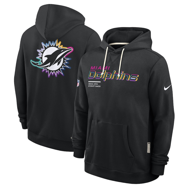 Men's Miami Dolphins Black 2025 Crucial Catch Club Pullover Hoodie