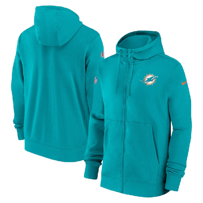 Men's Miami Dolphins Aqua Sideline Club Performance Full-Zip Hoodie Men's Miami Dolphins Aqua Sideline Club Performance Full-Zip Hoodie