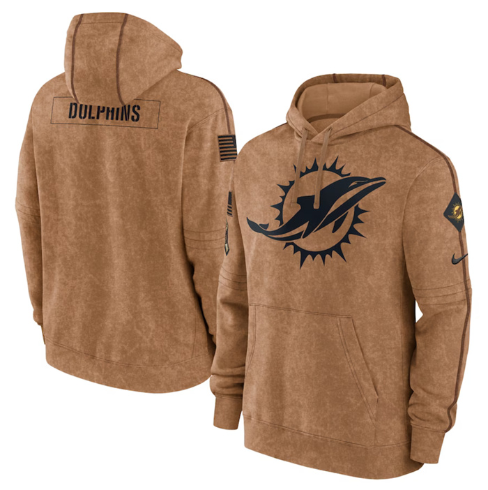 Men's Miami Dolphins 2023 Brown Salute To Service Pullover Hoodie Men's Miami Dolphins 2023 Brown Salute To Service Pullover Hoodie