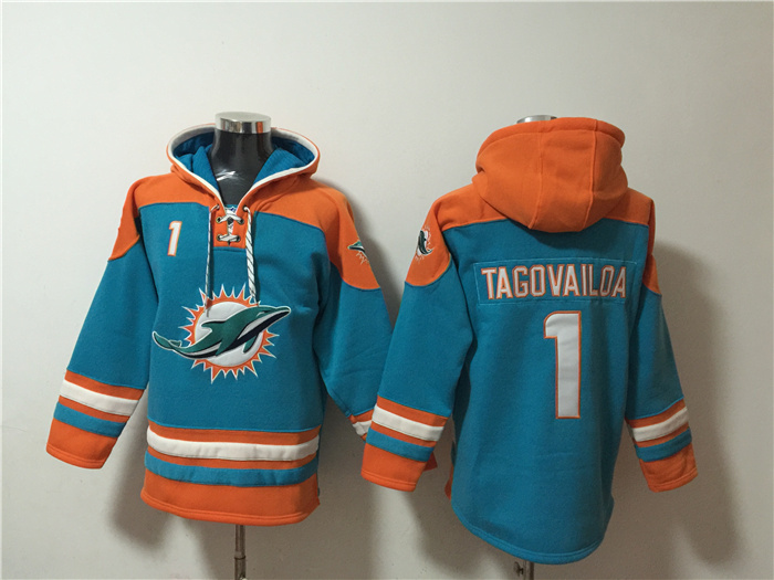 Men's Miami Dolphins #1 Tua Tagovailoa Aqua Lace-Up Pullover Hoodie Men's Miami Dolphins #1 Tua Tagovailoa Aqua Lace-Up Pullover Hoodie